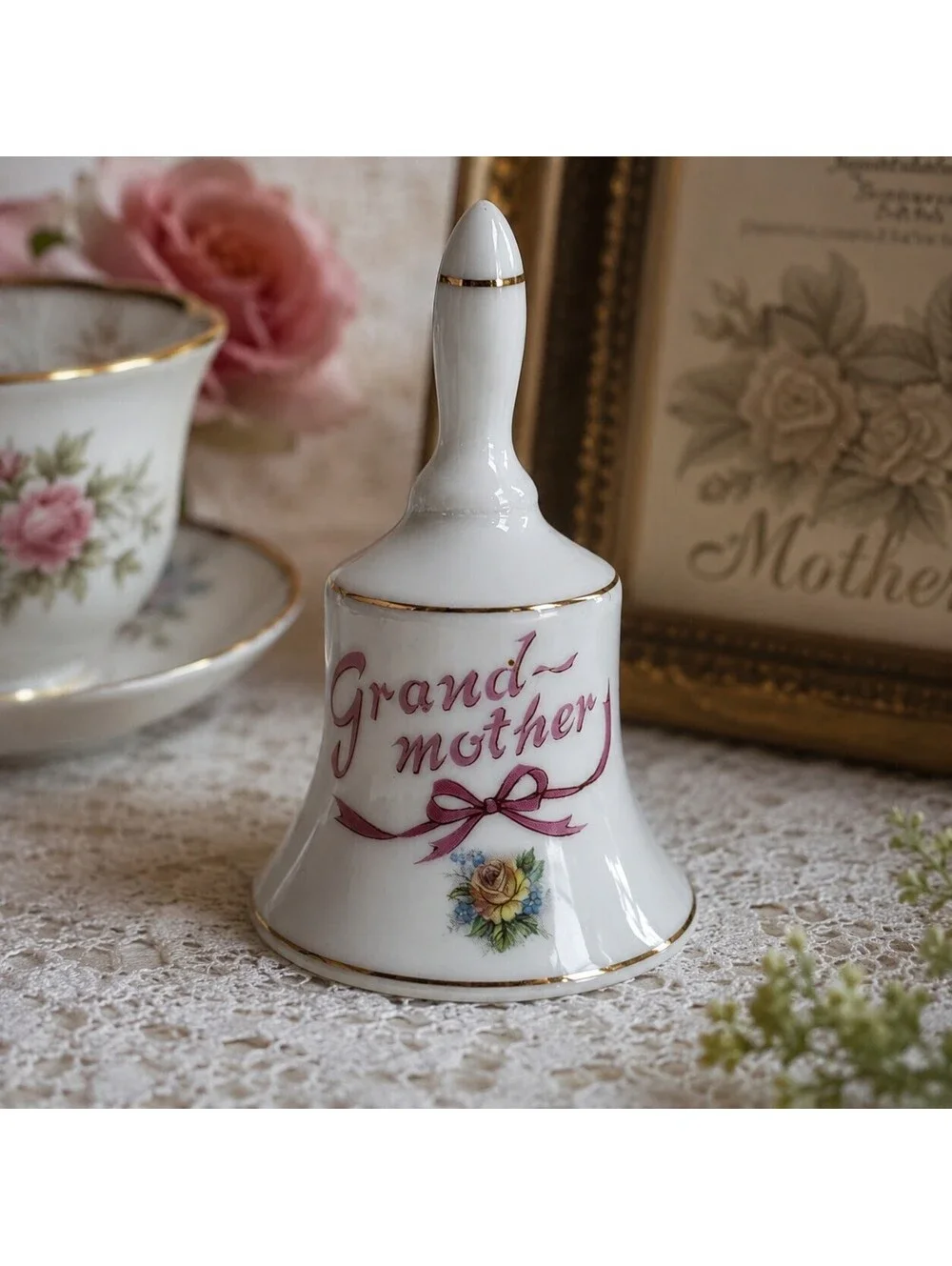 Vintage Papel Grandmother Porcelain Bell Made in Japan Gold Trim Gift